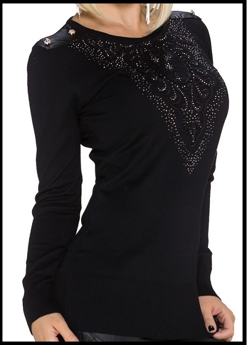 Lang sort bluse med speciel front