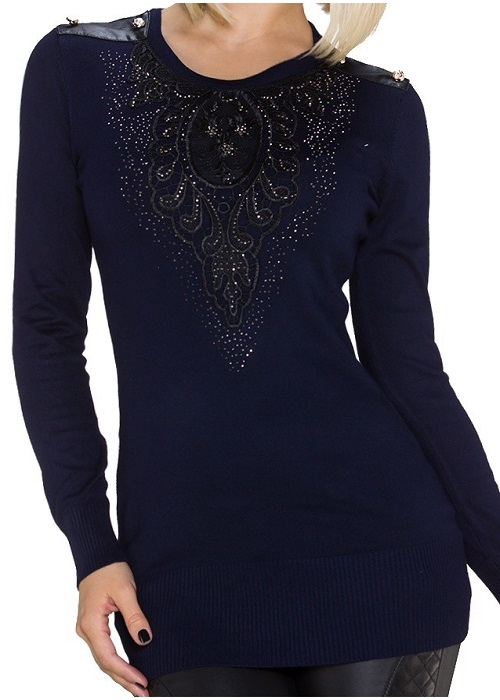 Lang mørkeblå bluse med speciel front