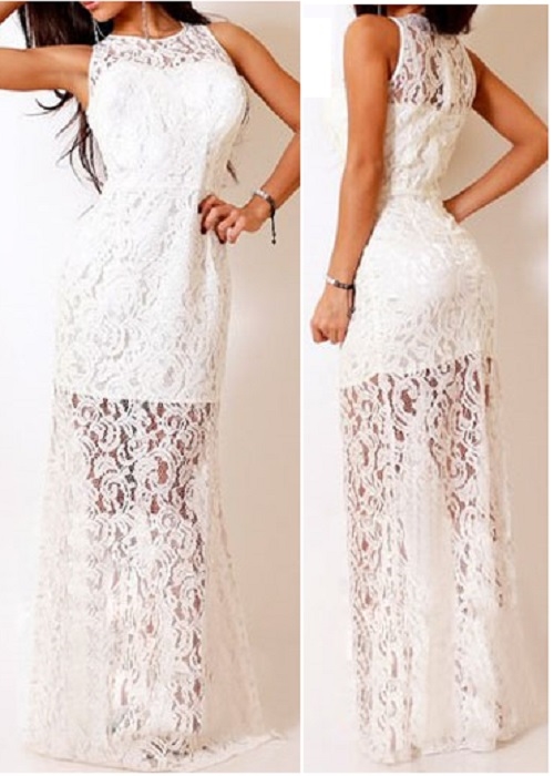 Råhvid blonde maxi kjole