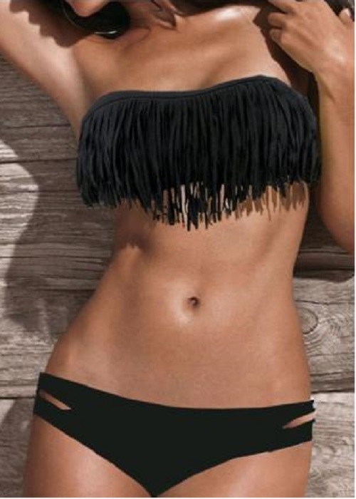 Sort frynse bandeau bikini