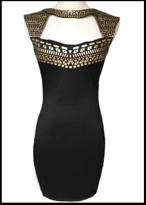 Sort kjole med speciel guld-bronze front