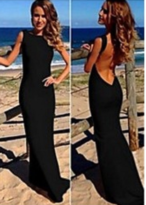 Sort lang bodycon kjole